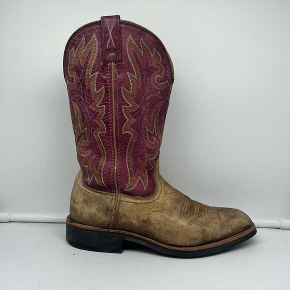 Twisted X Boots Womens 6 B Pink Brown Leather Western Cowboy Square Toe Boots - Picture 1 of 10